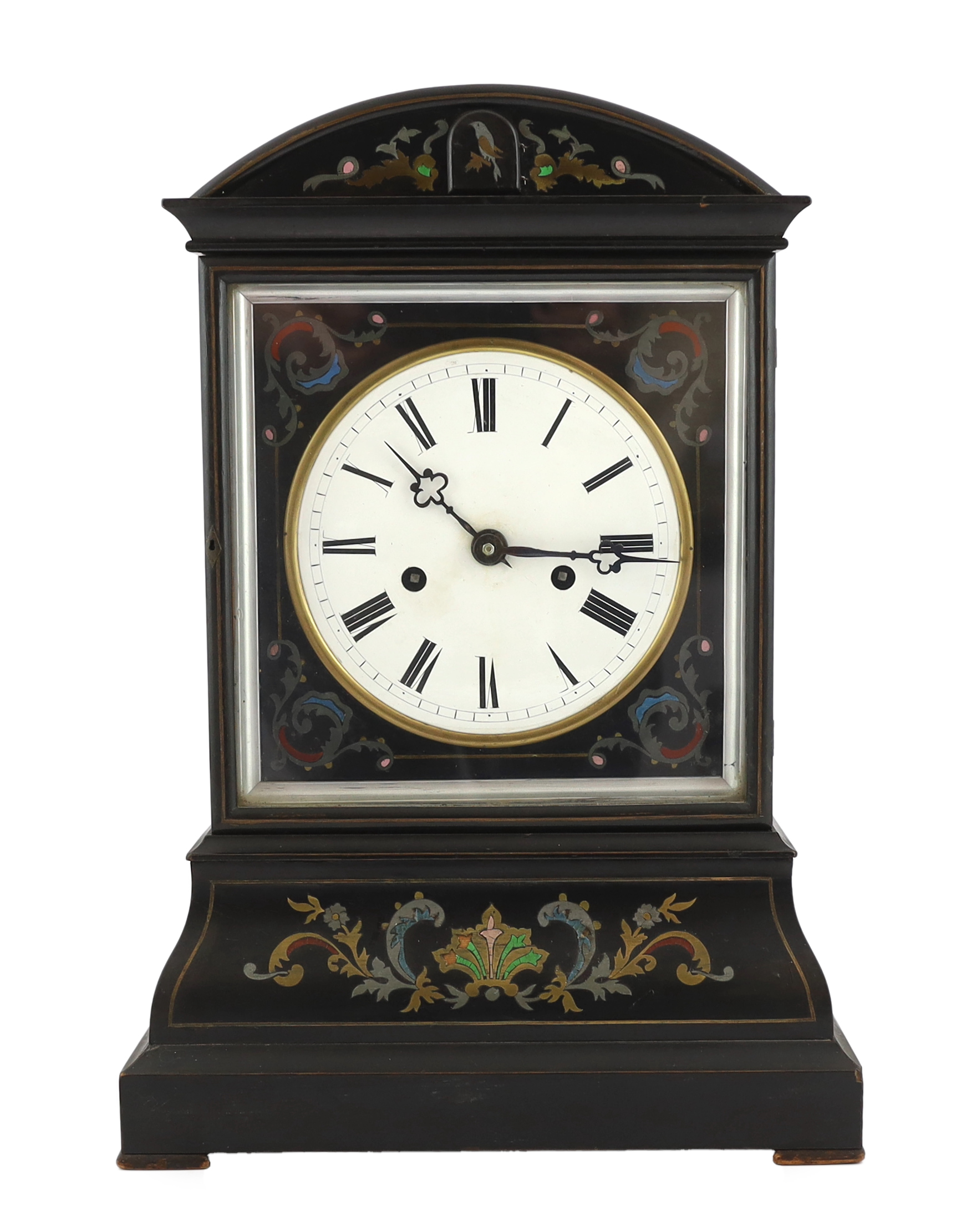 Johann Baptist Beha (1815-1898), a mid 19th century Black Forest ebonised and boulle work cuckoo clock 32cm wide, 20cm deep, 47cm high